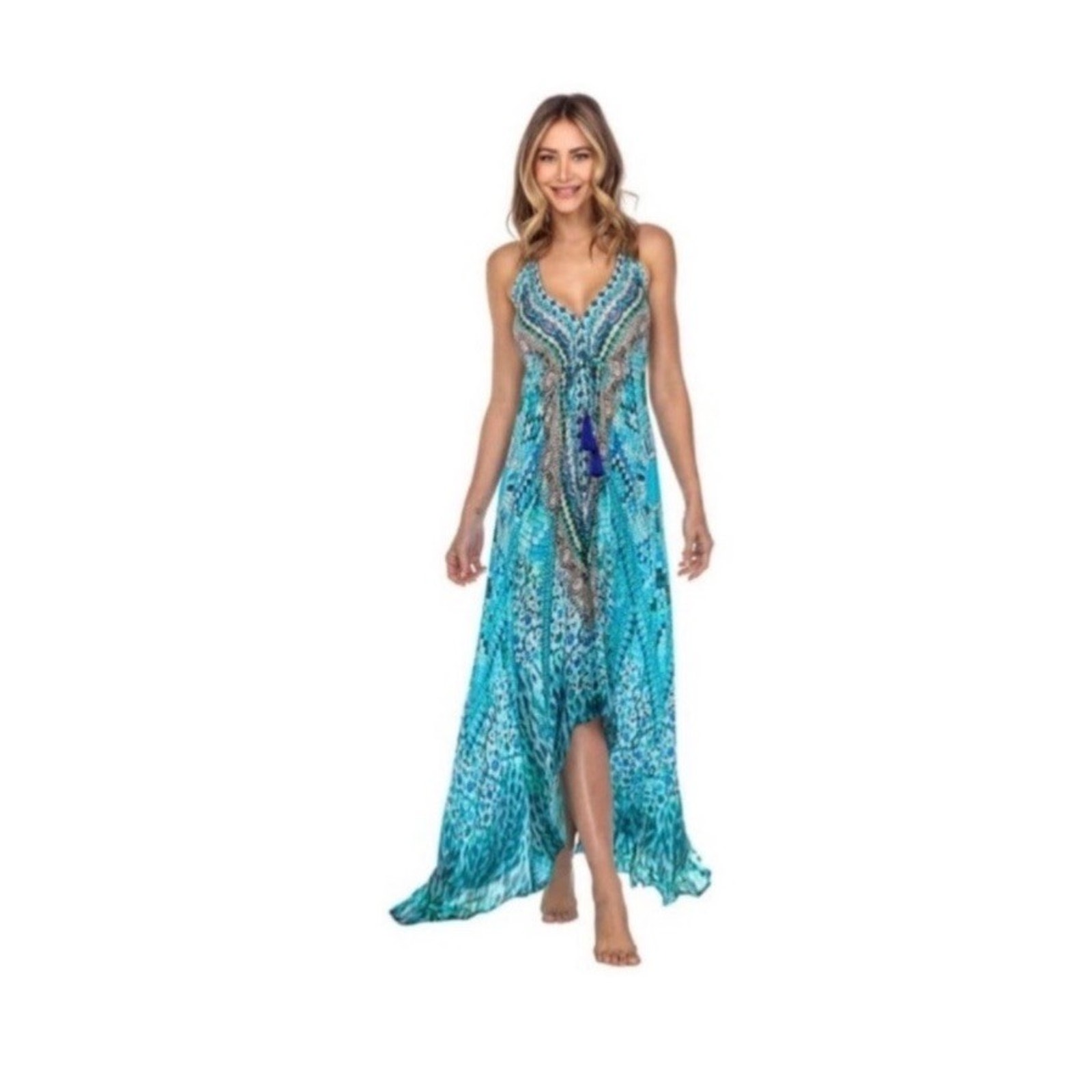 True Colours La Moda High-Low Halter Resort Maxi Dress Sz L/Xl Nwt — image 7 of 7